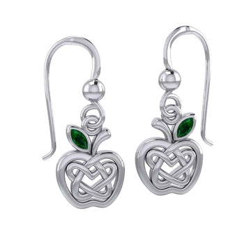 Celtic Spiritual Fruit Apple with Double Heart Silver Earrings with Gemstone TER2110 - Jewelry
